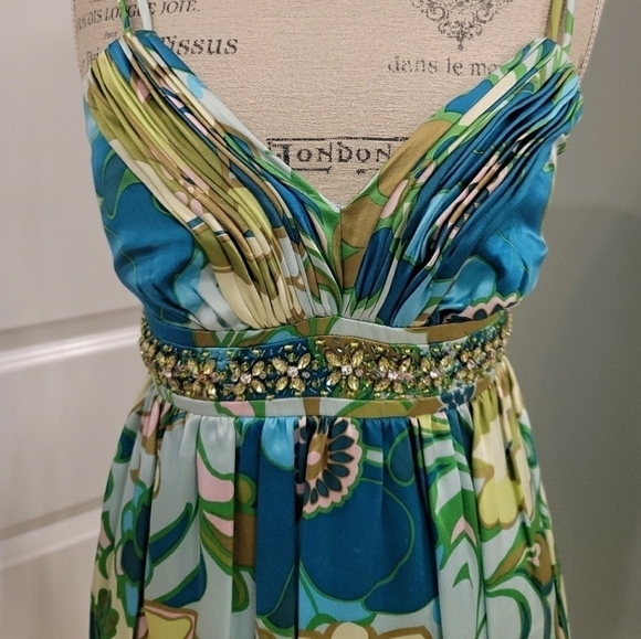 OC by Oleg Cassini VTG 760's Lime Green Strappy Y2k Midi Silk Dress - Size 4 - Picture 7 of 10